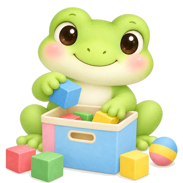 Child tidying up toys before the timer runs out